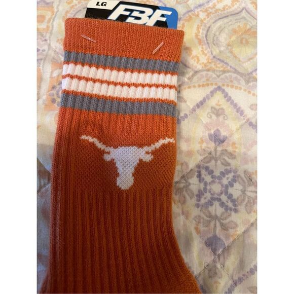 New For Bare Feet Mens Orange White Texas Longhorns Football Sport Socks Large - Picture 3 of 7